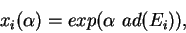 \begin{displaymath}x_i(\alpha)=exp(\alpha \ ad(E_i)),\end{displaymath}