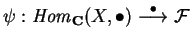 $\psi
:{\it Hom}_{\bf C} (X,\bullet )
\stackrel{\bullet}{\longrightarrow}
\mathcal{ F}$