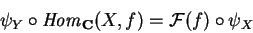 \begin{displaymath}\psi_Y\circ {\it Hom}_{\bf C} (X,f) =
\mathcal{ F}(f)\circ \psi_X
\tag{\bf A.2.1}
\end{displaymath}