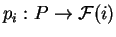 $p_i:P\rightarrow
\mathcal{ F}(i)$