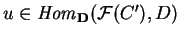$u \in {\it Hom}_{\bf D}(\mathcal{ F}(C'),D)$