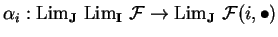 $\alpha_i:{\rm Lim}_{\bf J}
\ {\rm Lim}_{\bf I}\ \mathcal{ F}\rightarrow
{\rm Lim}_{\bf J}\ \mathcal{ F}(i,\bullet )$