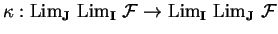 $\kappa:
{\rm Lim}_{\bf J}
\ {\rm Lim}_{\bf I}\ \mathcal{ F}\rightarrow
{\rm Lim}_{\bf I}
\ {\rm Lim}_{\bf J}\ \mathcal{ F}$