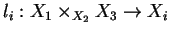 $l_i:X_1\times_{X_2}X_3\rightarrow X_i$