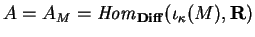 $A=A_M=
{\it Hom}_{\bf Diff}(
\iota_\kappa(M), {\bf R})$