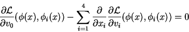 \begin{displaymath}\frac{\partial {\cal L}}{\partial v_0}(\phi(x),\phi_i(x))-\su...
...x_i}\frac{\partial {\cal L}}{\partial
v_i}(\phi(x),\phi_i(x))=0\end{displaymath}