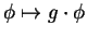 \(\phi\mapsto g\cdot \phi\)