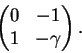 \begin{displaymath}\begin{pmatrix}0&-1\\ 1& -\gamma \end{pmatrix}.\end{displaymath}
