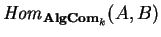 ${\it Hom}_{{\bf AlgCom}_k}(A,B)$